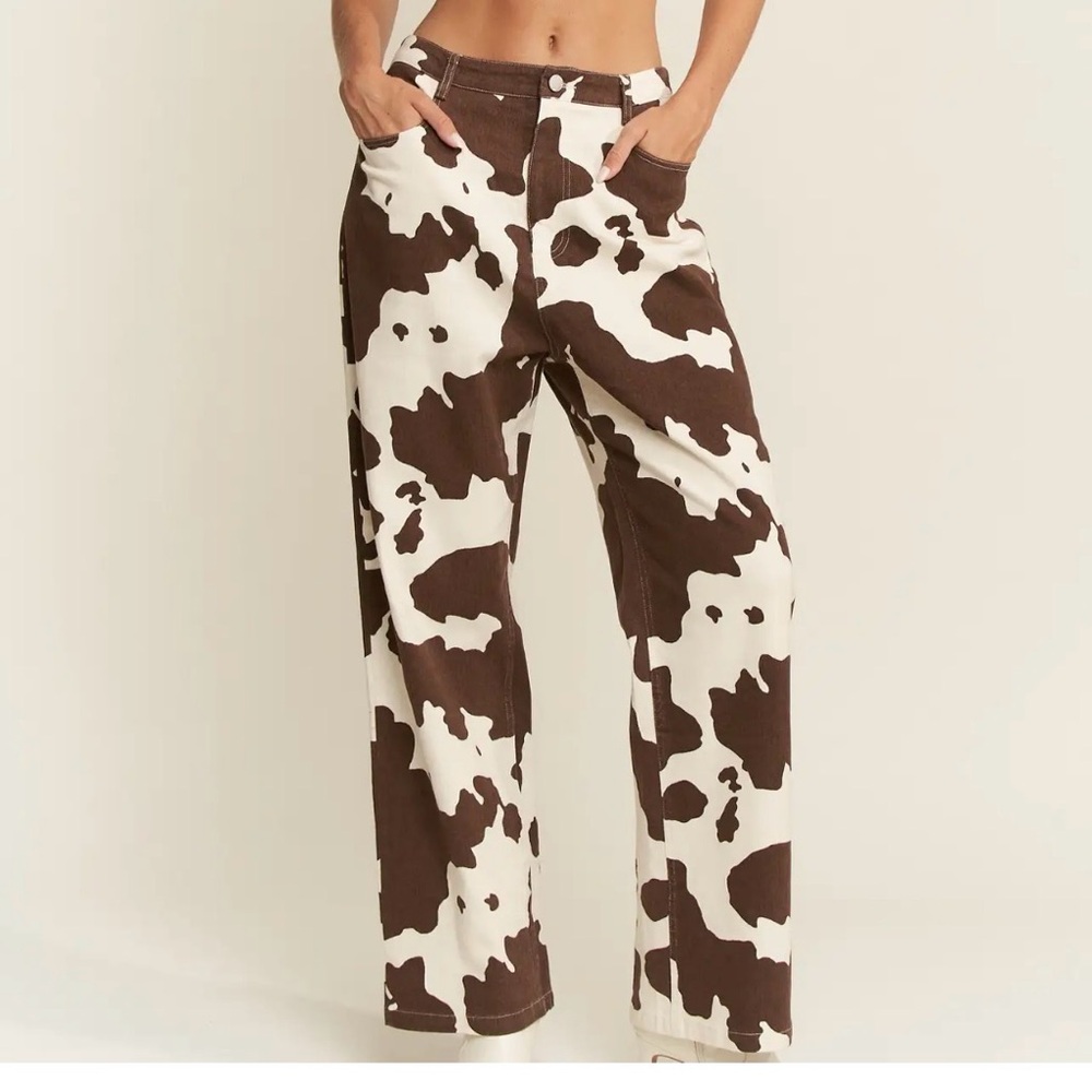 Cow Print High Waist Straight Leg Denim Jeans - 1X - NWT